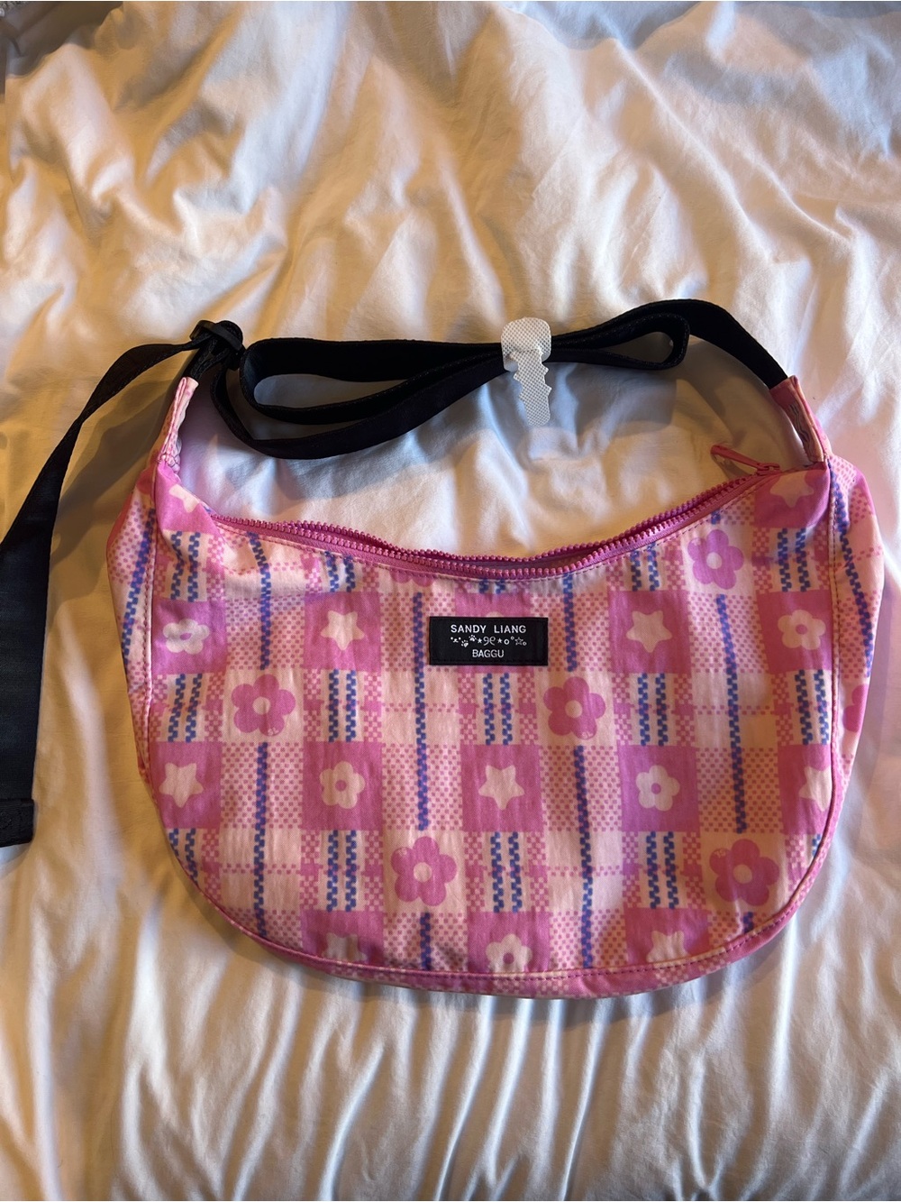 SANDY LIANG x BAGGU Medium Nylon Crescent Bag (Market Plaid Pink) SOLD OUT